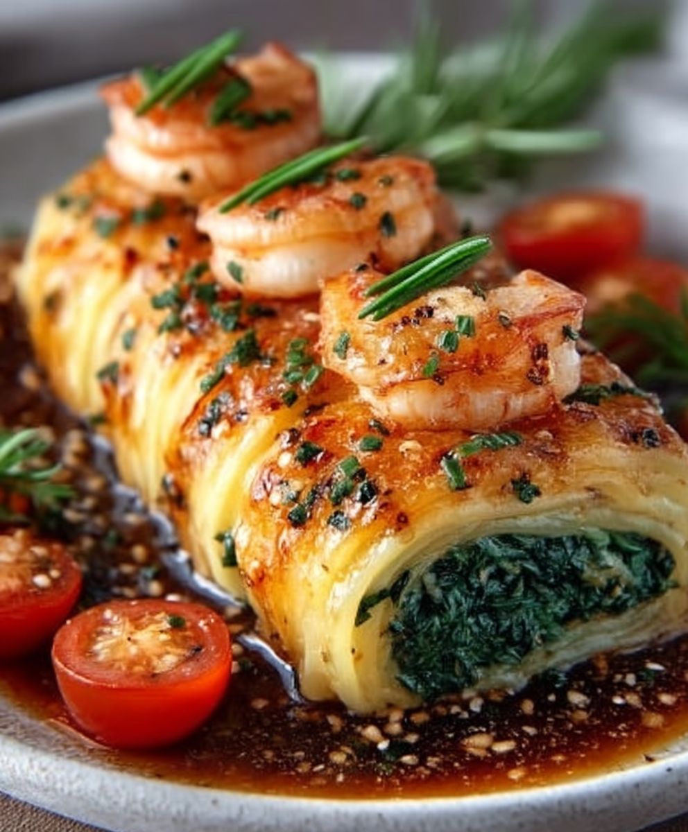 Shrimp and Spinach Stuffed Pasta Rolls with Roasted Red Pepper Cream image 2